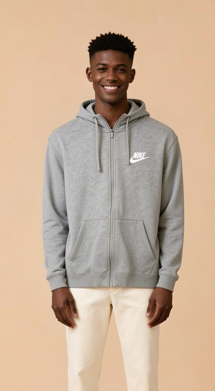 Nike Sportswear Gray Full Zip Fleece Hoodie XL Embroidered Swoosh